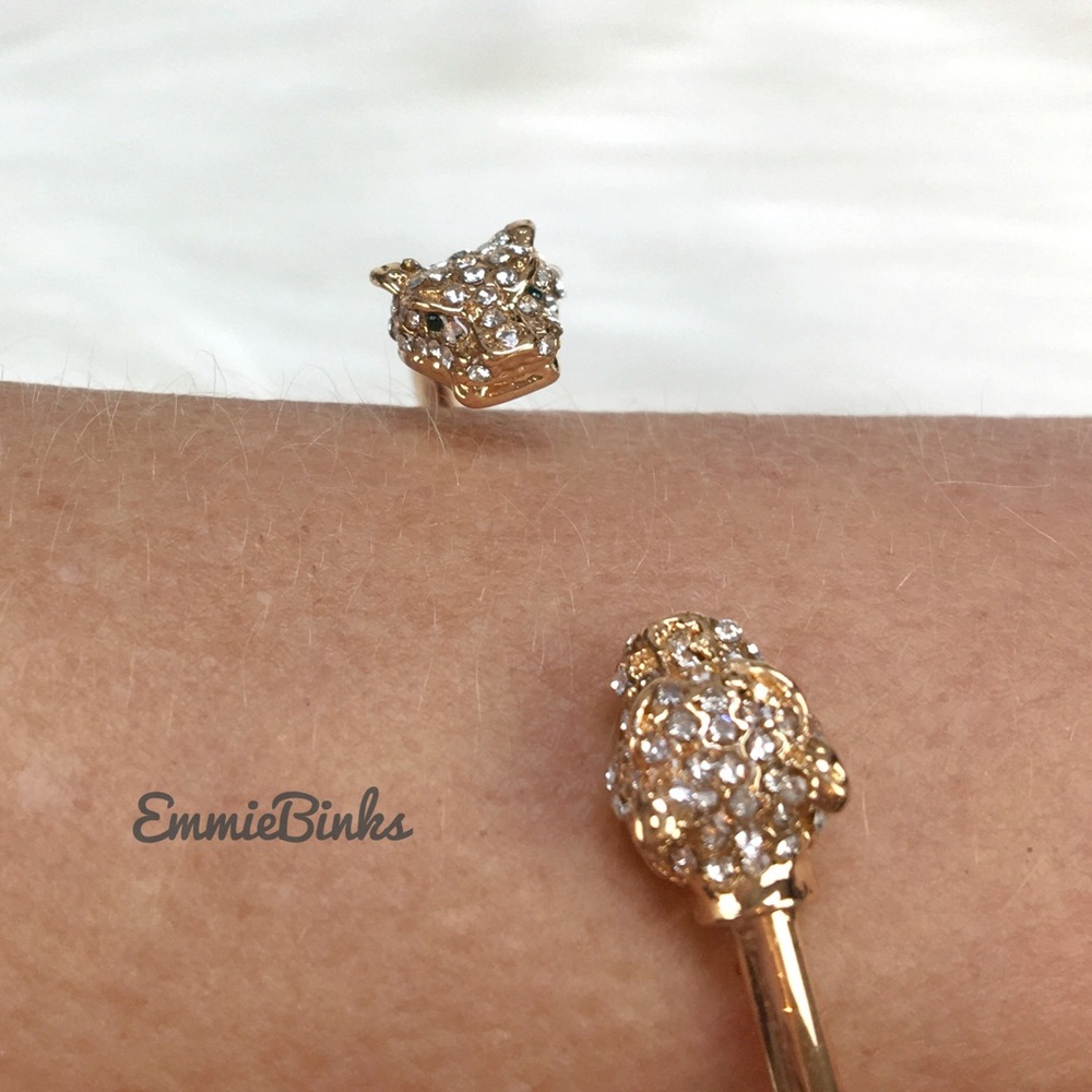 New Golden Dual Leopard Cuff Bangle Bracelet - Picture 14 of 16